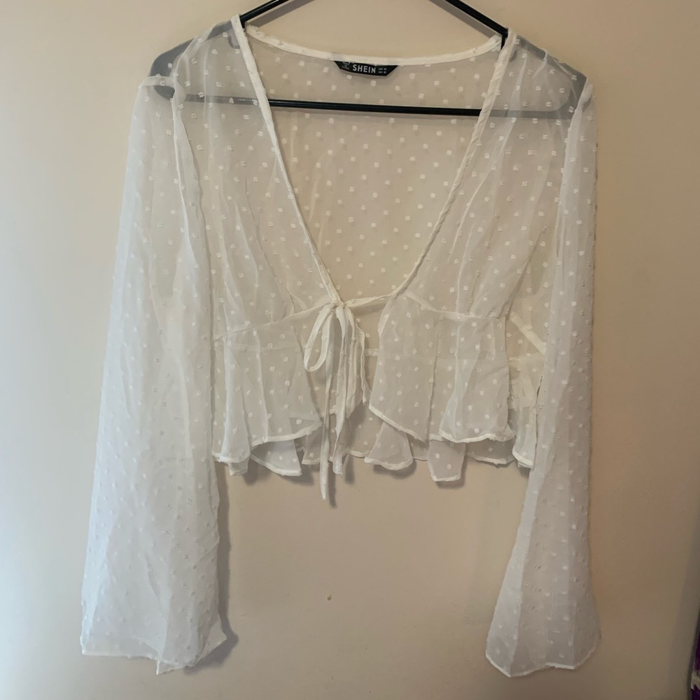 SHEIN White Sheer tie top